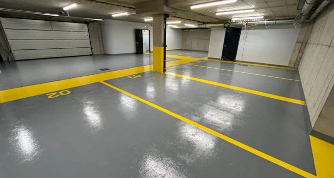 Žluté značení v garáži – podlahyhromada.cz
